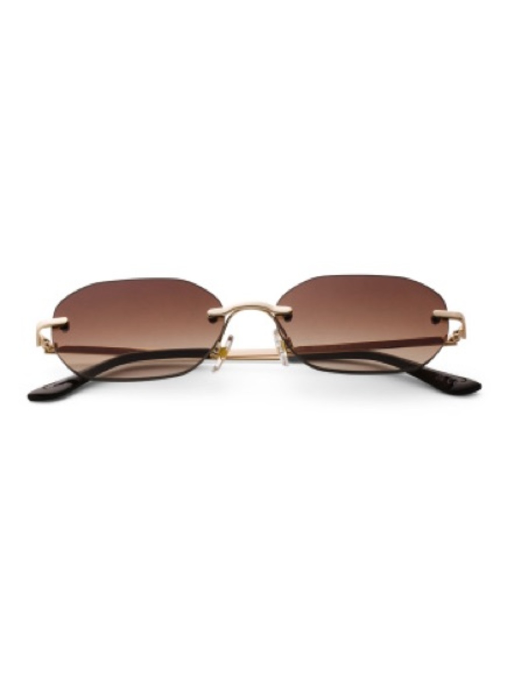 NWT- FRYE AND CO. Brown Lens Rimless Sunglasses with Gold Frames